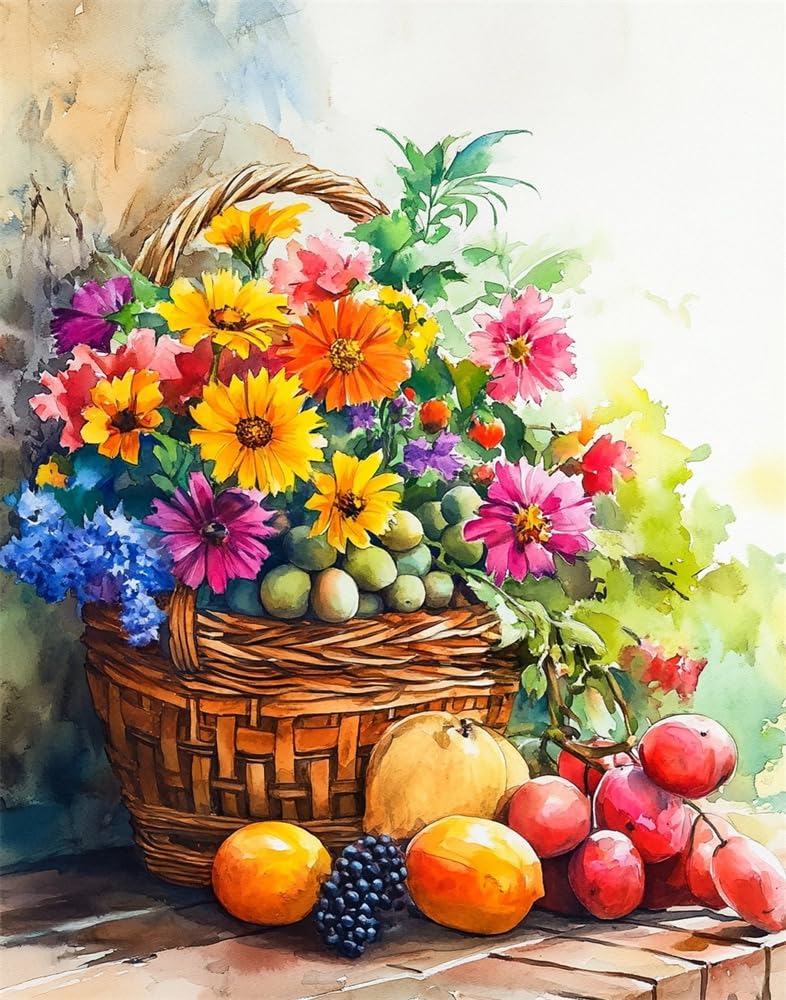 Henypt Cross Stitch Kit,Fruit Basket and Flowers Easy Pre Printed Stamped Embroidery Stitch Kit for Adult Beginners, Embroidery Starter Advanced Easy Crossstitch Patterns Set Needlepoint