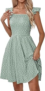Women's Summer Dresses Casual Square Neck Floral Sundress with Pockets A Line Flowy Beach Dress - Buy now