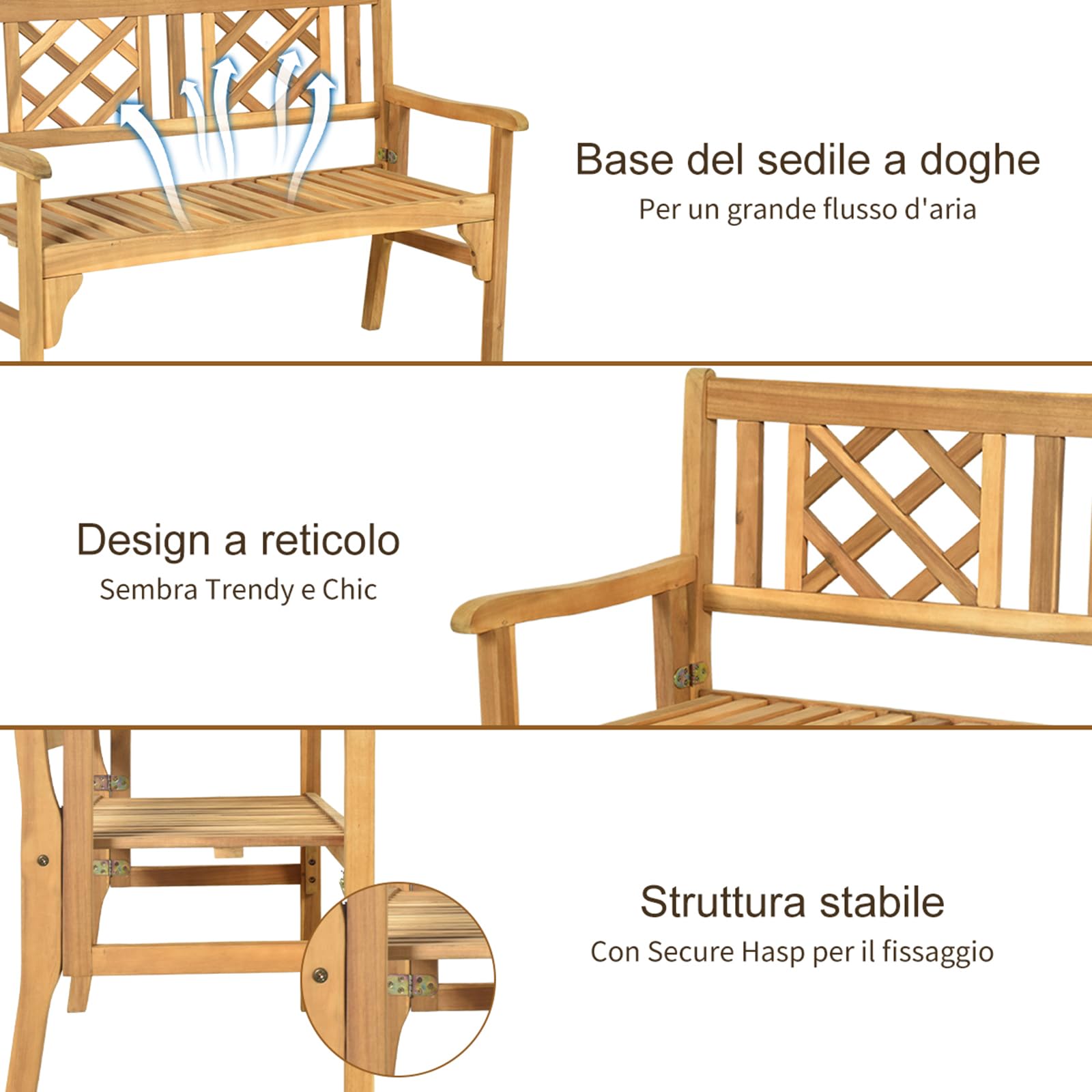 COSTWAY Panchina da Esterno Pieghevole, Panca da Esterno in Legno Massello con Schienale Curvo e Braccioli, Panchina per Giardino, Portico e Balcone, 120 x 56 x 90 cm