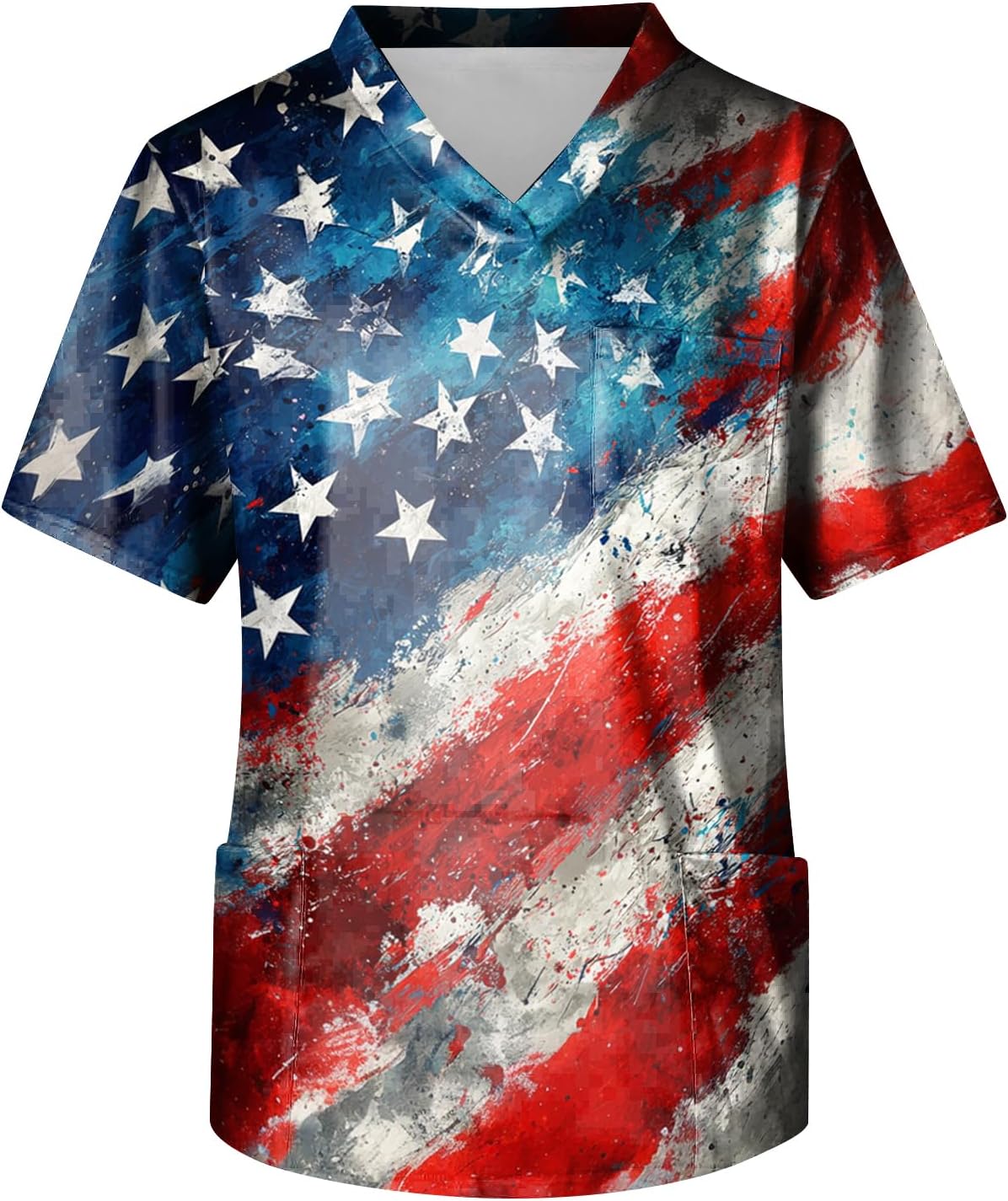 RTRDE Men's Work T Shirts Short Sleeve American Flag Print Summer Scrub Top with Pockets, S-5XL