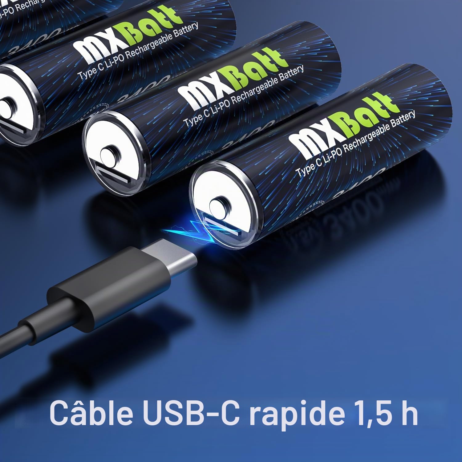 20 Piles AA Rechargeables Lithium, USB-C, 1,5V 3400mWh, Chargeurs