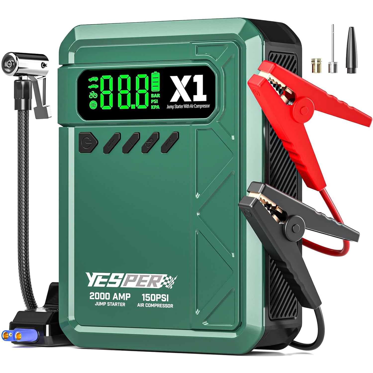 YESPER Jump Starter with Air Compressor 2000A 150PSI Battery Jumper Starter Portable 8L Gas 6L Diesel 12V Car