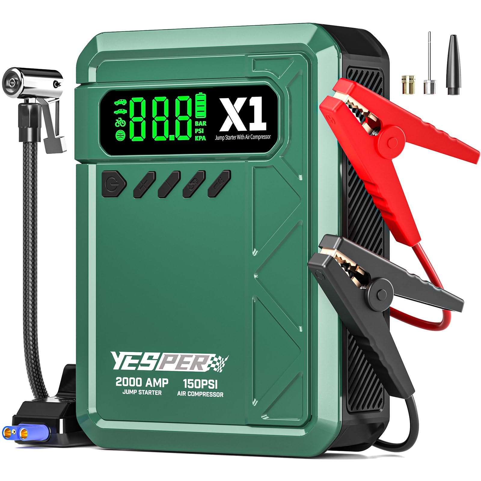 YESPER Jump Starter with Air Compressor 2000A 150PSI Battery Jumper Starter Portable 8L Gas 6L Diesel 12V Car