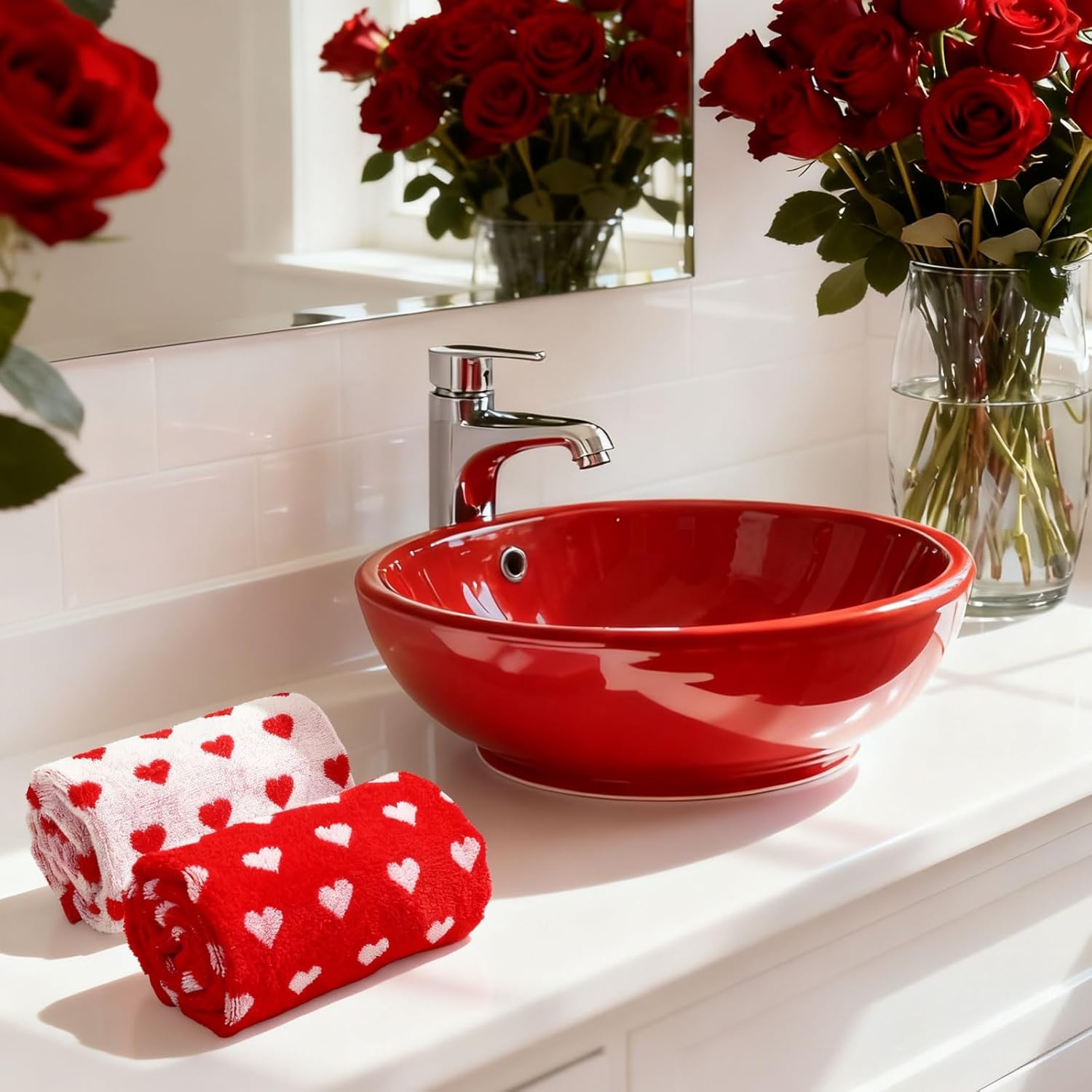 Whaline Valentine's Day Hand Towels Cotton Bathroom Towel Red White Heart Decorative Absorbent Bath Towel for Kitchen Dish Drying Cleaning Cooking, 29.5 x 13.4 Inch, 2Pcs - Image 7