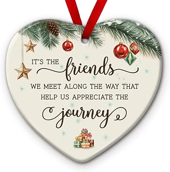 Best Friend Journey Christmas Ornament Heart Shaped Holiday Tree Decor, Friendship Keepsake, Christmas Tree Hanging Decoration Xmas Gift Ideas, for Besties, Coworkers, Family