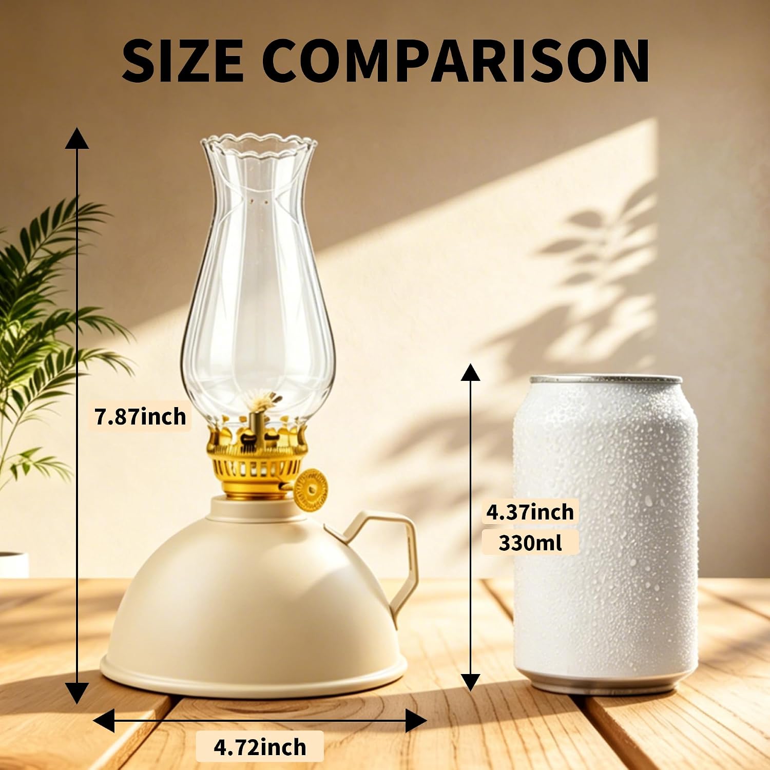 Vintage Glass Oil Lamp, Retro Kerosene Hurricane Lantern with Metal Base, Farmhouse Decorative Table Lamp for Indoor Home Decor, Camping & Emergency Lighting(Cream)