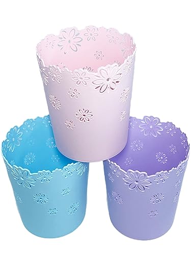 Miniatura 6 de Nazr - Papelera de plástico con forma de flor hueca sin tapa, papelera (S-azul)