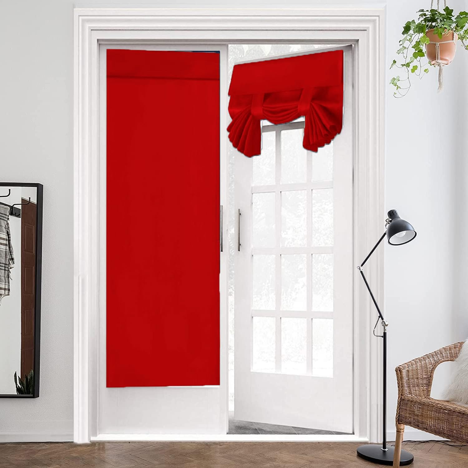 ZHhan French Door Curtains Privacy Blackout French Door Shade for Glass Door Home Office,Sidelight Curtain Tie up Shade,Easy Installed 86x102cm,Red,1 Panel — image 1