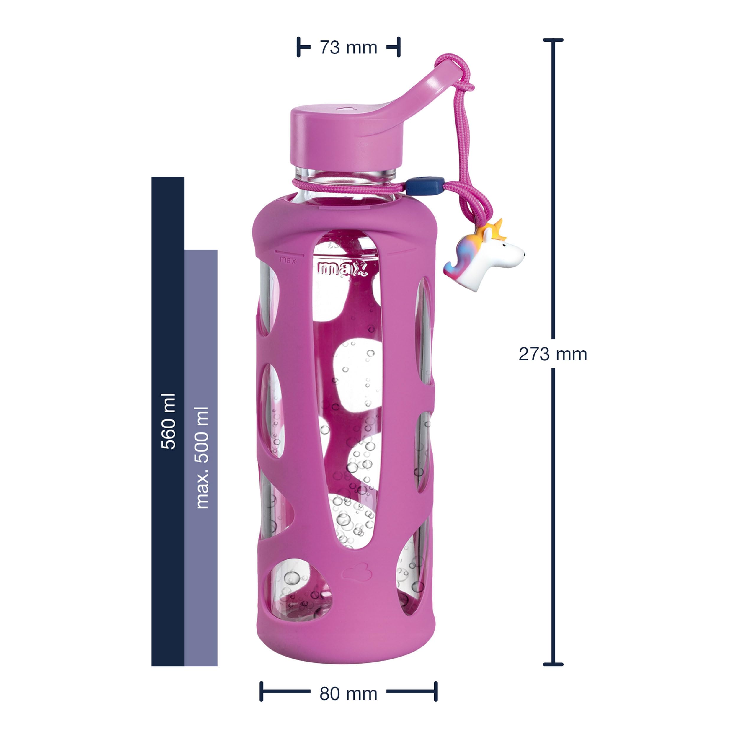 LEONARDO HOME Unisex młodzieżowa butelka na napoje Bambini 500 ml różowy jednorożec, 028835, 27,3 cm