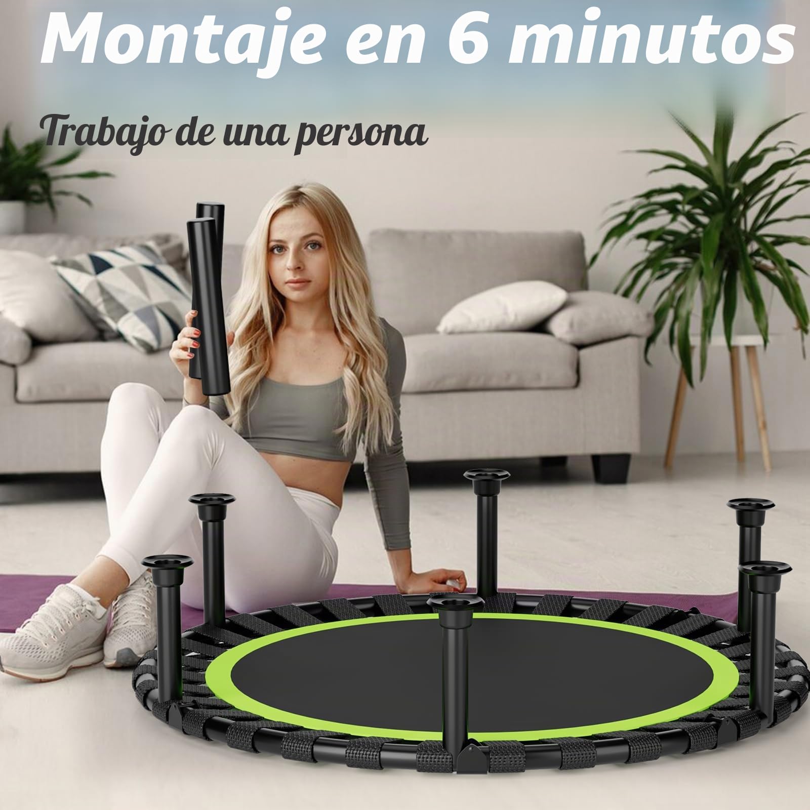 ZCMHAXJ Mini trampolín plegable, 40 pulgadas/48 pulgadas, trampolín de rebote para adultos, capacidad de 440 libras, trampolín de ejercicio en interiores, trampolín de entrenamiento de fitness para