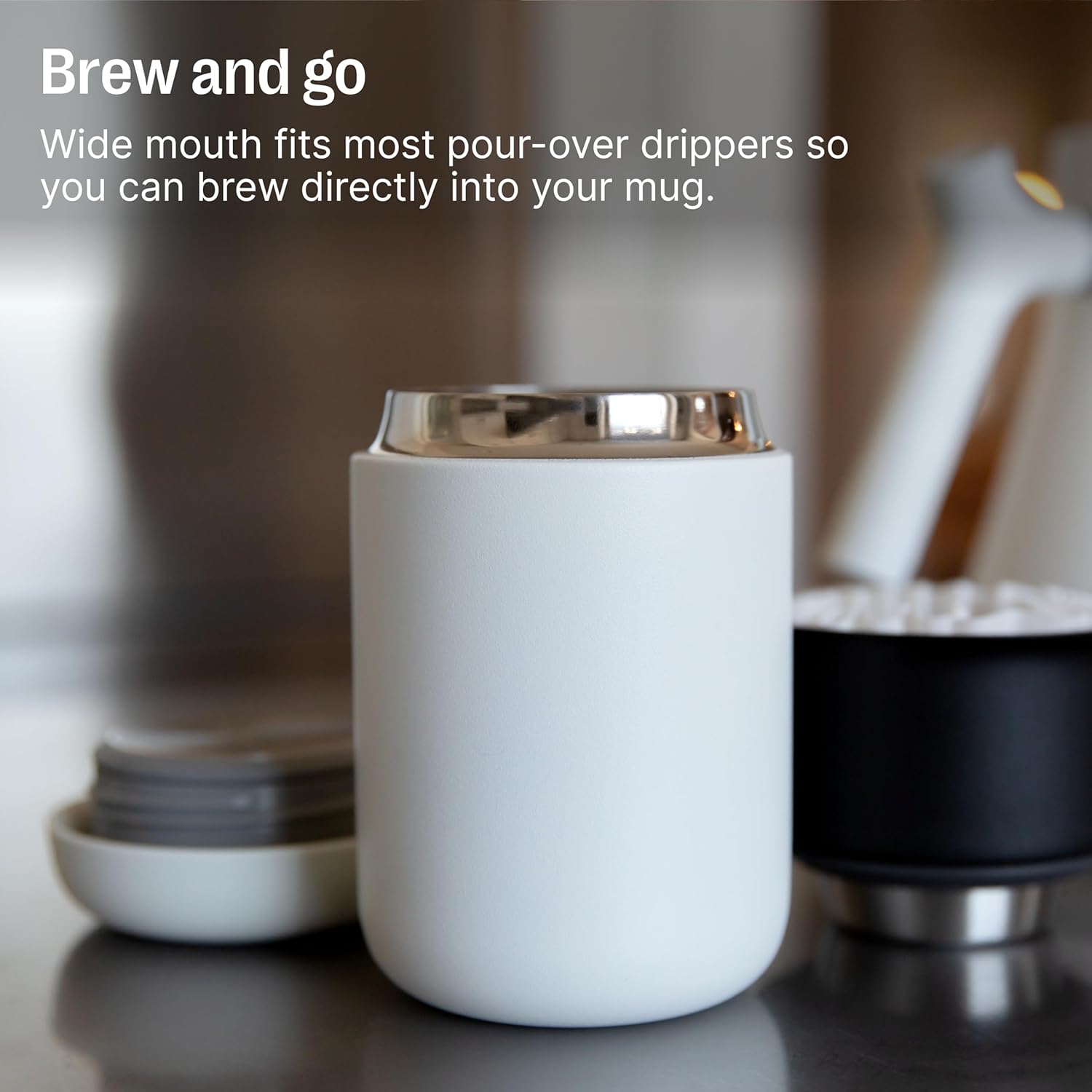 Fellow 16 oz Carter Wide Travel Mug - Wide Mouth Vacuum-Insulated Stainless Steel - Tea and Coffee Tumbler - Travel Coffee Mug with Ceramic Interior - Stone Blue - Image 6