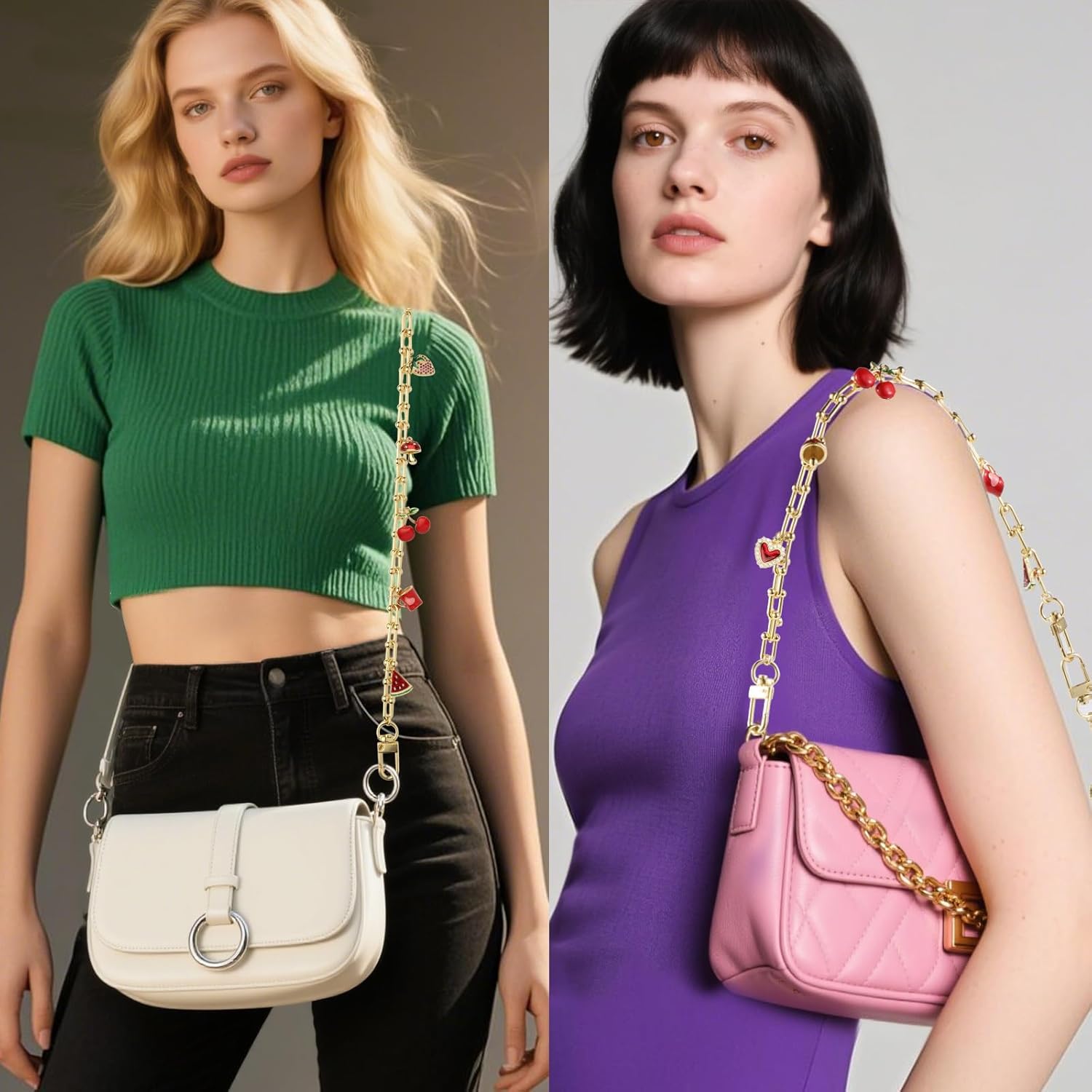 18K Gold Plated Heart Bag Charms with Zirconia Pendants - Image 4