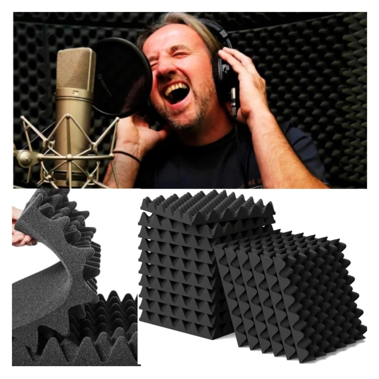 Pannelli Di Schiuma A Prova Di Suono 12-36 pezzi Pannelli fonoassorbenti in schiuma acustica autoadesivi for pareti Decor Studio Trattamento antieco for sala giochi e cinema Per Assorbimento E Isolame