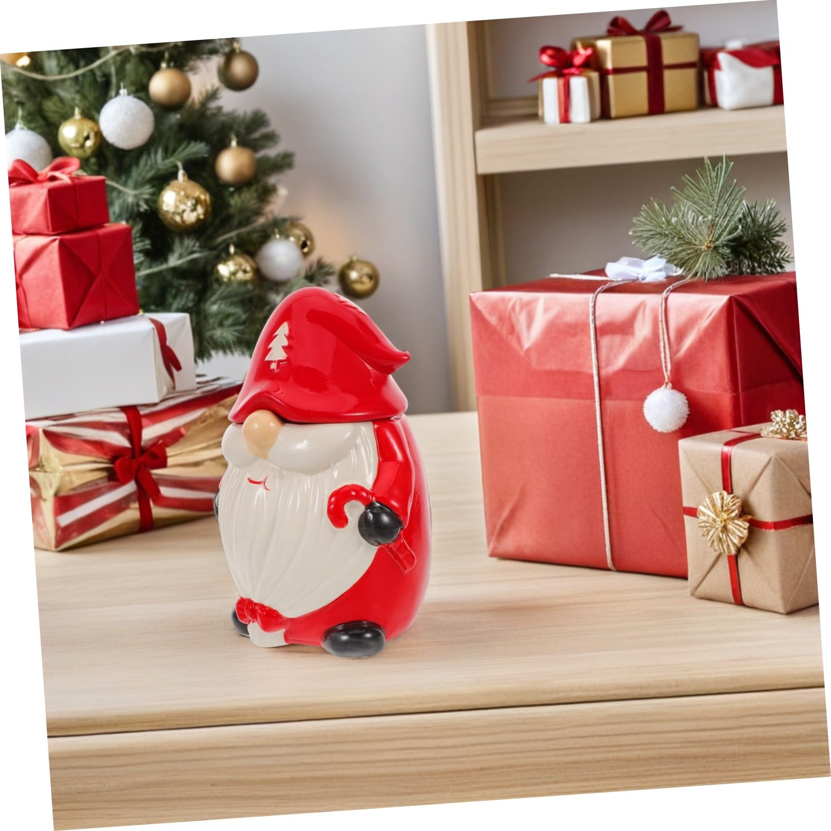 PRETYZOOM Boîte Céramique à Biscuits Forme Sapin de Noël avec Couvercle, Contenant Décoratif pour Snacks et Sucreries