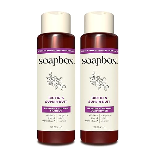 Soapbox Biotin & Superfruit - Juego de champú y acondicionador con colágeno vegano, aloe y manteca de karité, paquete de 2 sin sulfato, sin
