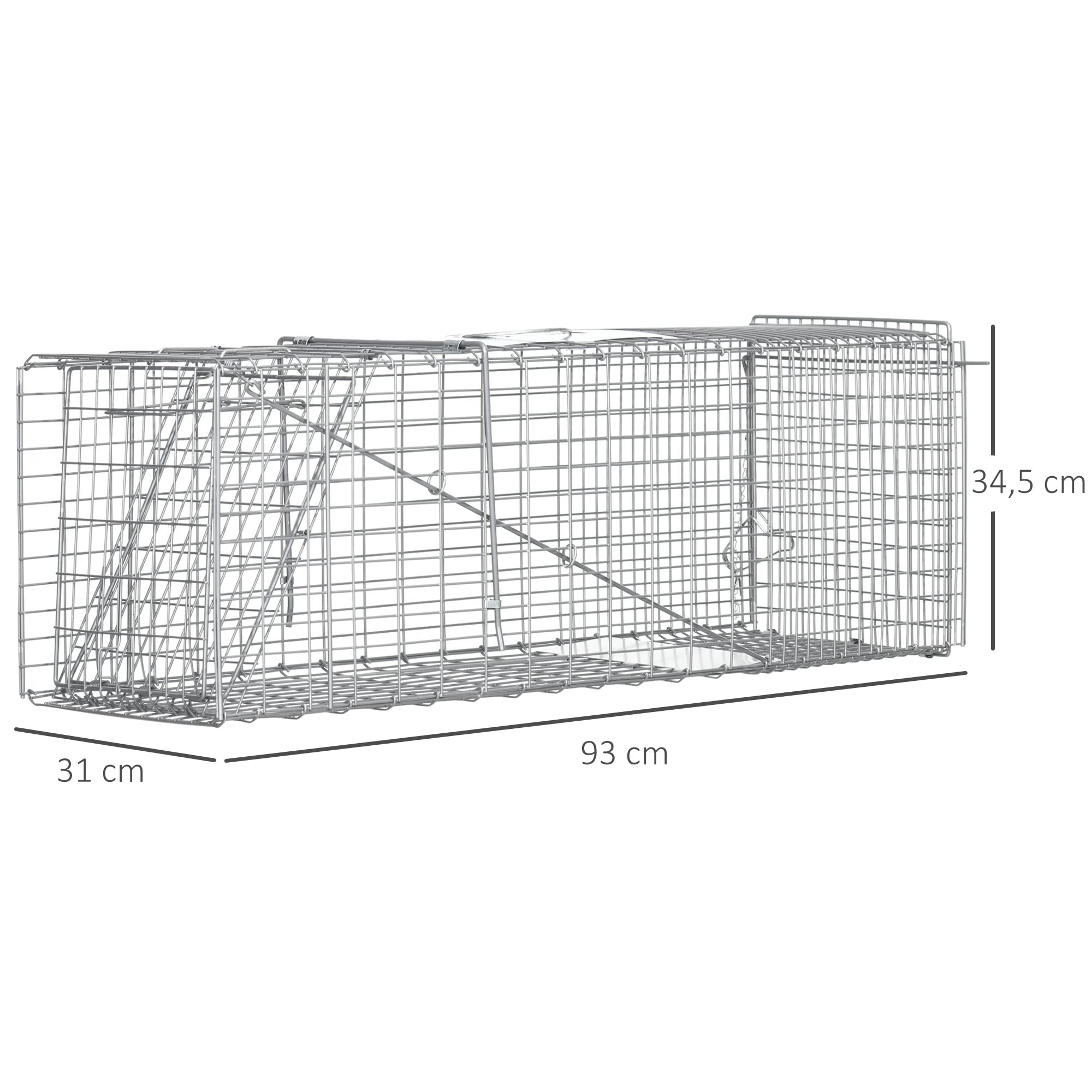Outsunny Trampa para Animales Vivos Plegable 93x31x34,5 cm Jaula de Captura de Alambre con Puerta y Asa para Conejos Ratas Roedores Plata