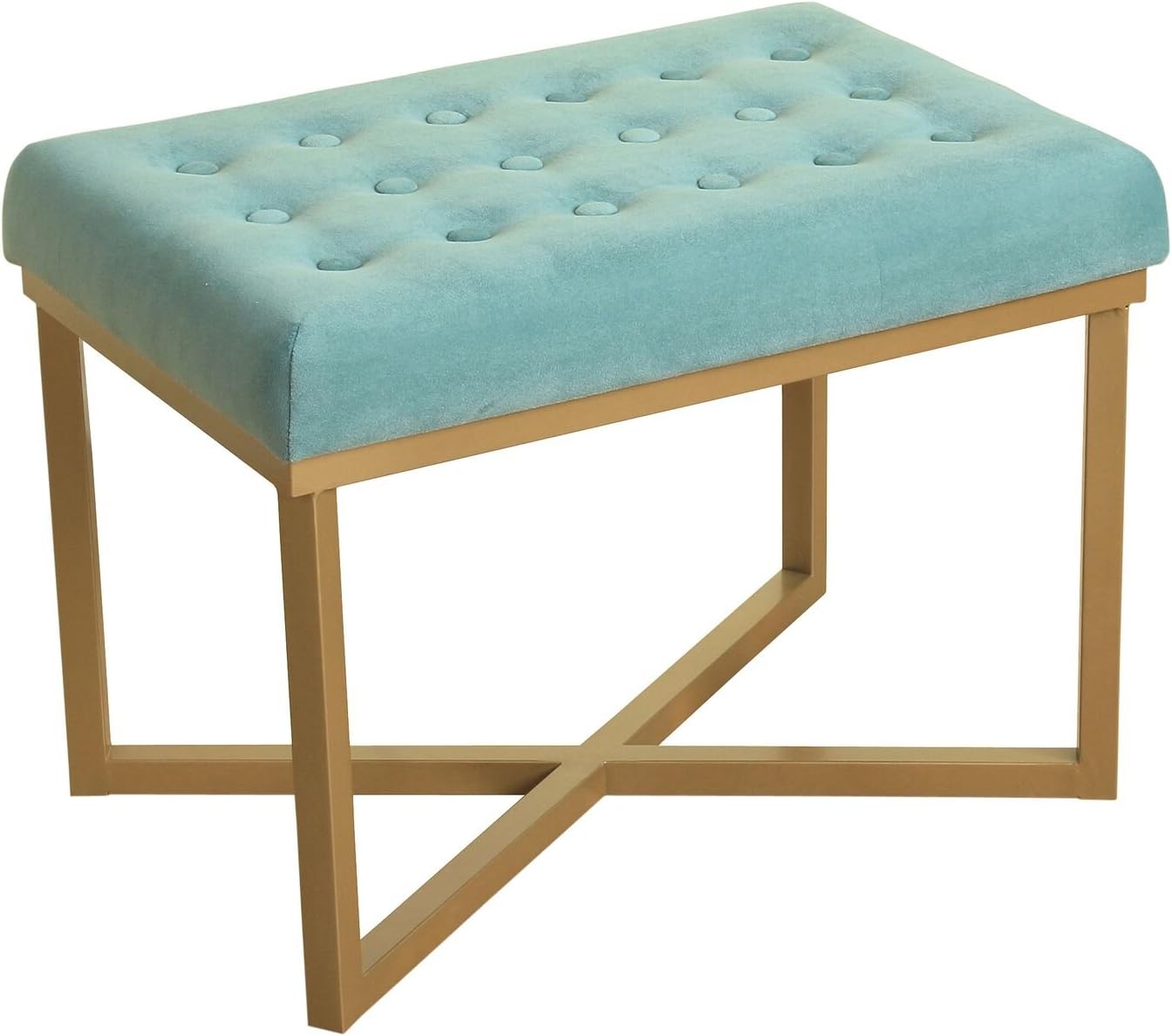 Homepop Home Decor | Upholstered Tufted Velvet Ottoman Bench | Ottoman Bench for Living Room & Bedroom, Teal 24 x 16 x 17-1/2 inches high