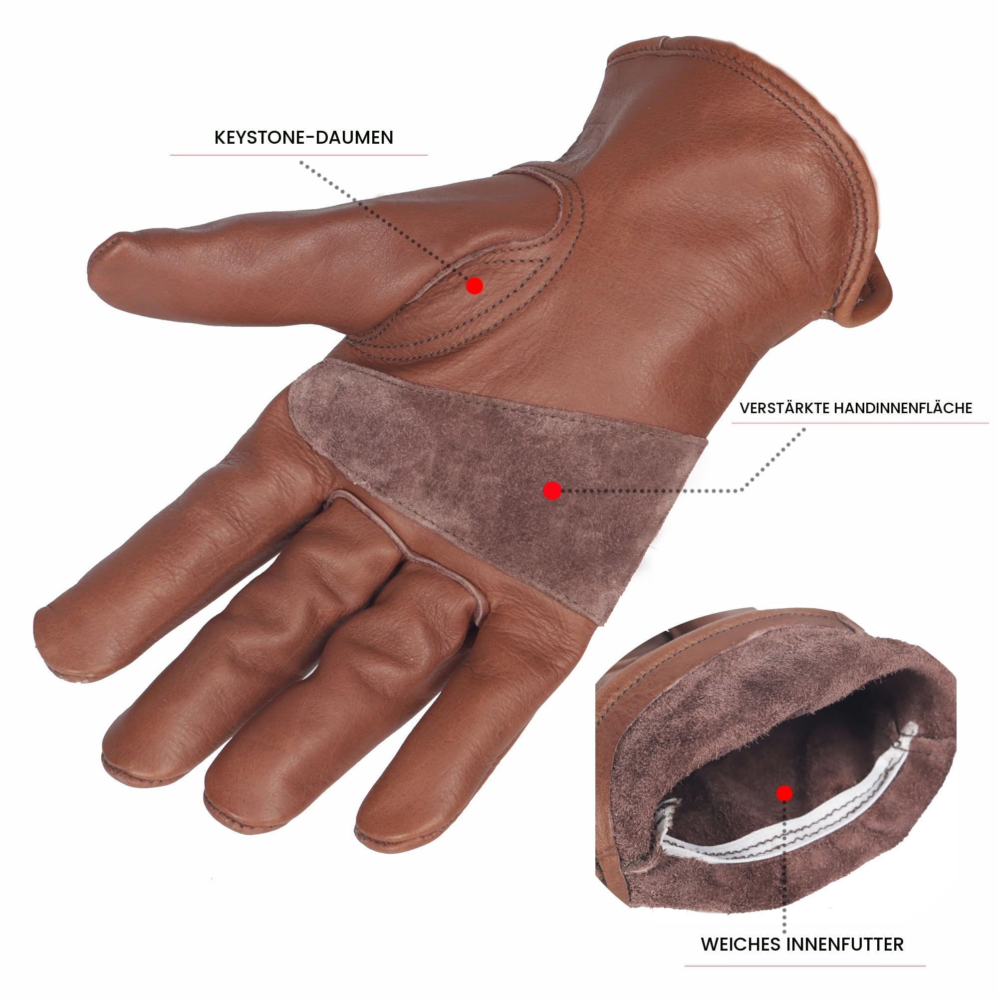 Retro Arbeitshandschuhe leder für Bau, Hof, Gartenarbeit, mit verstärkter Handfläche für Damen und Herren, NN101L