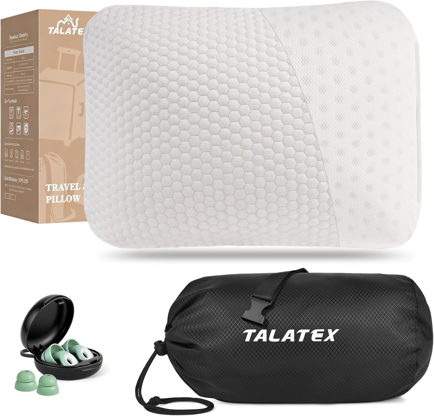 Talatex Natural Latex Camping Pillow for Adults, Small Travel Pillow Compact Foldable, No Inflation Needed, Instant Support for Backpack Hiking RV Airplane, Washable Cover, 100% Talalay Latex
