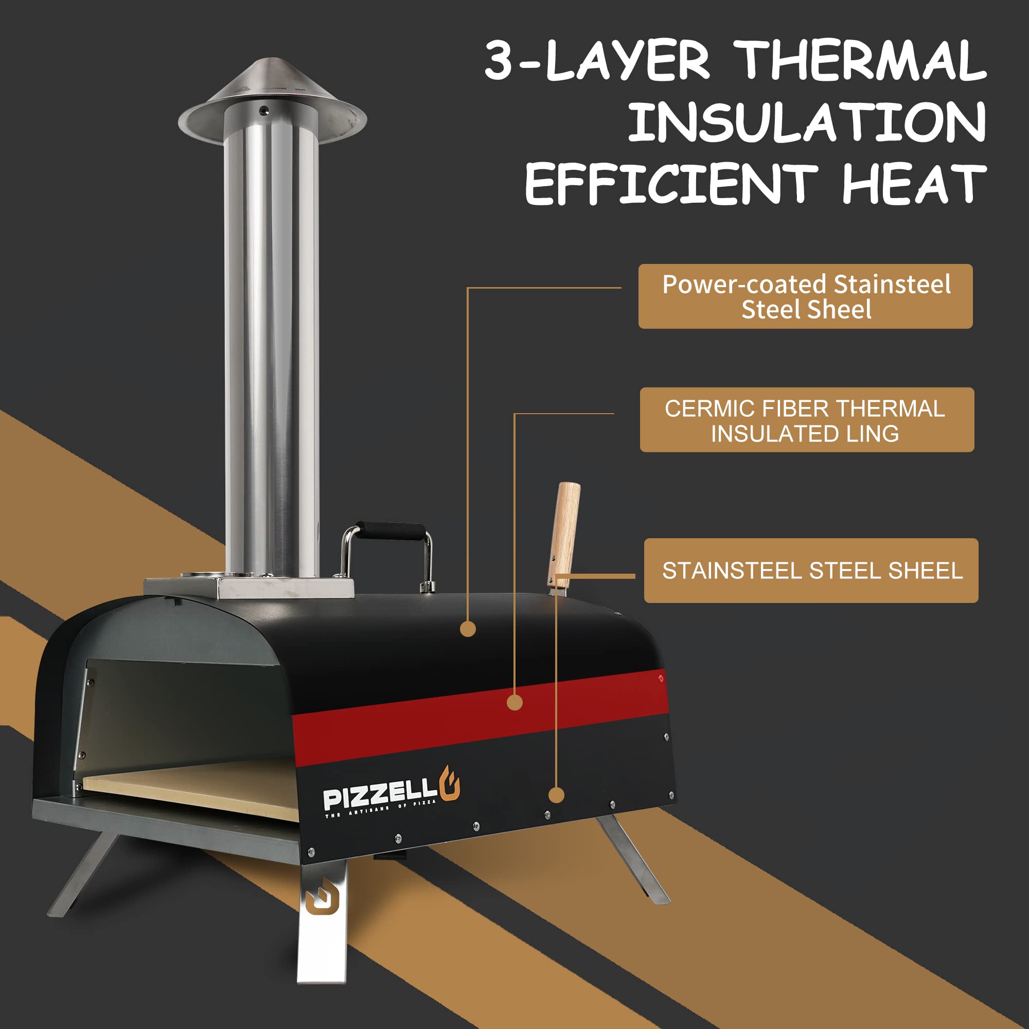 PIZZELLO 13" Propane Gas Pizza Oven Outdoor Wood Fired Pizza Ovens with