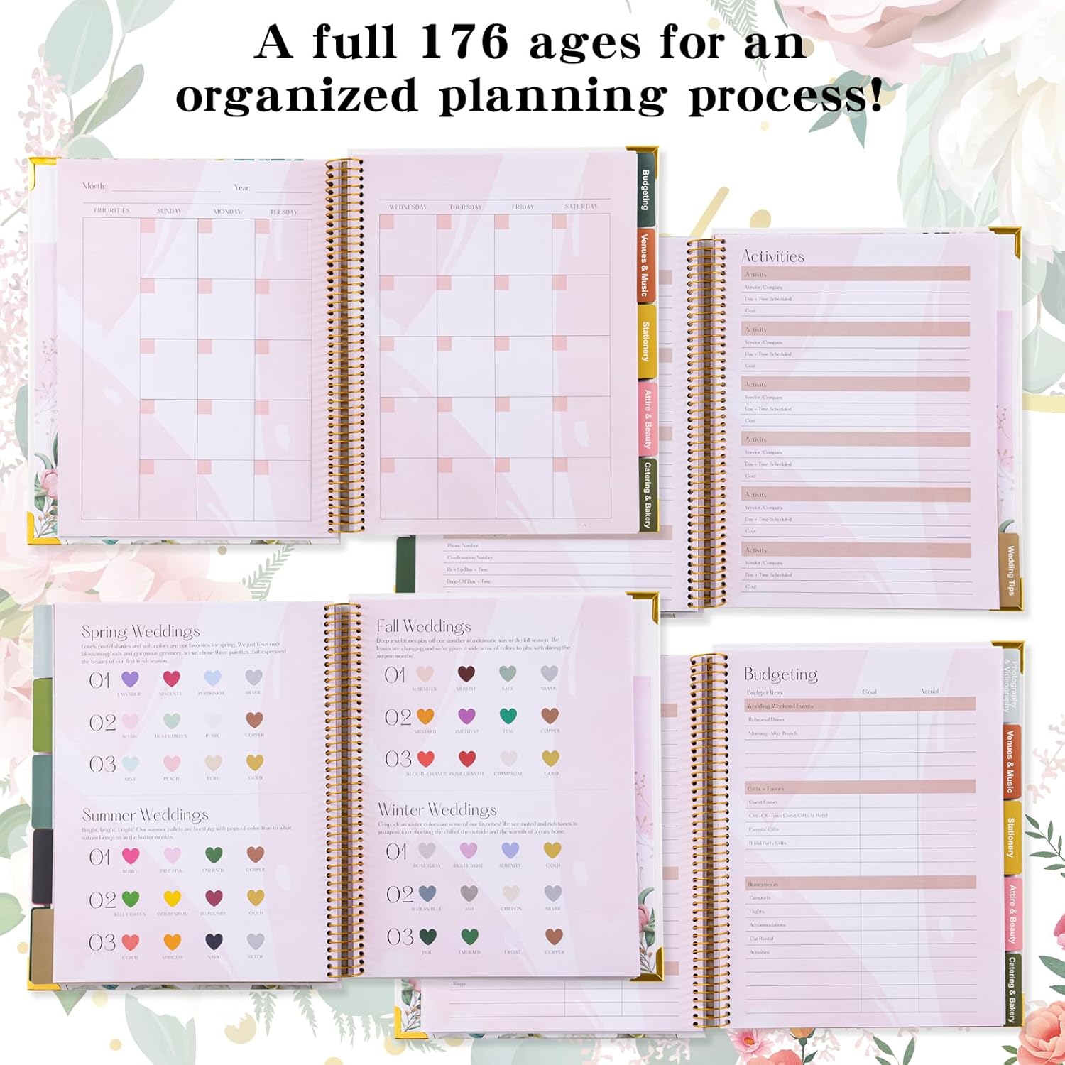 VinTS 176 Pages Wedding Planner,Wedding Planner Book and Organizer,9" x 11" Hardcover Engagement Wedding Planner Gift for Couples,Brides