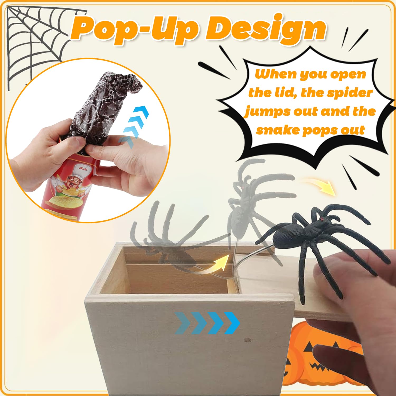 Scatola Scherzo Ragno, 2 Pezzi Spider Box Prank, 1 Pezzi Primavera Serpente Giocattolo, Scherzo Ragno, Lattine di Patatine Scherzi, Scatole di Scherzi a Sorpresa per Halloween e Pesce d'aprile