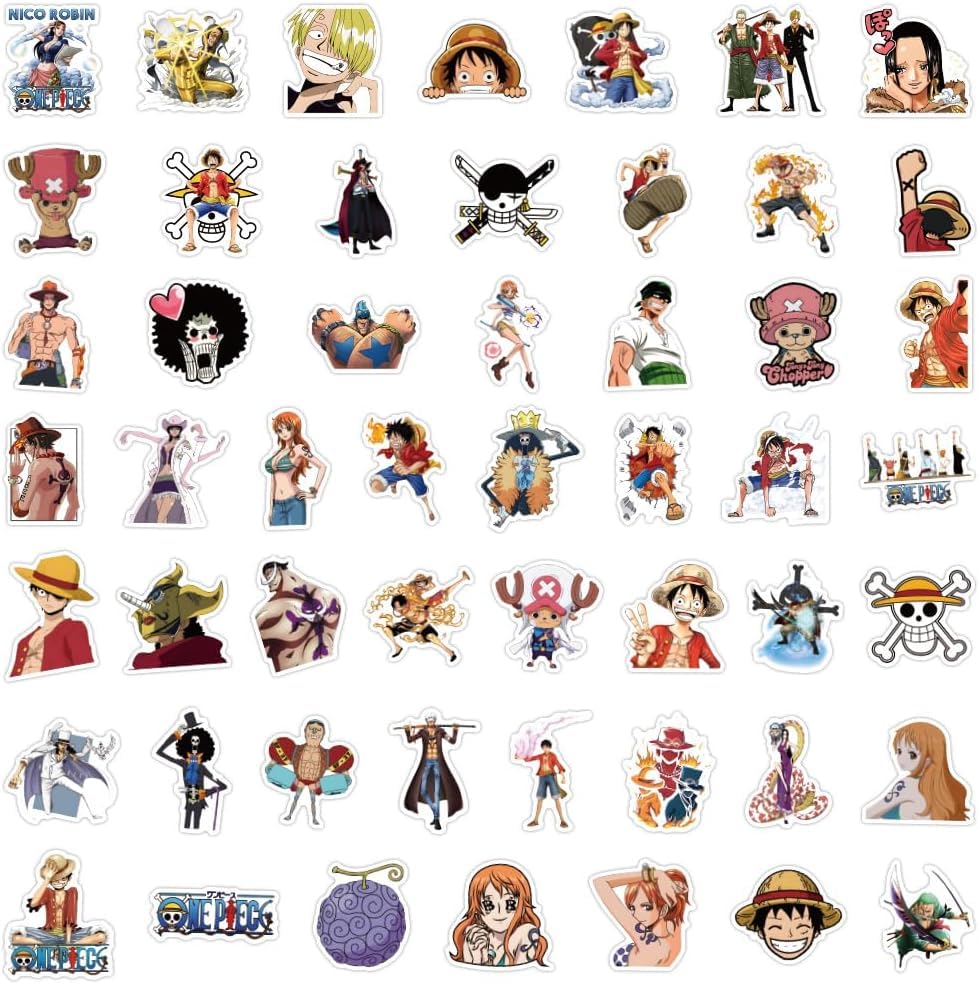 Image of 50pcs Cartoon Japanese Anime One Pice Stickers for Kids,Vinyl Waterproof One Pice Decal for Water Bottle Laptop Toy Sticker for DIY Decorate Bumper Phone Hard Hat Kids Teens Gifts