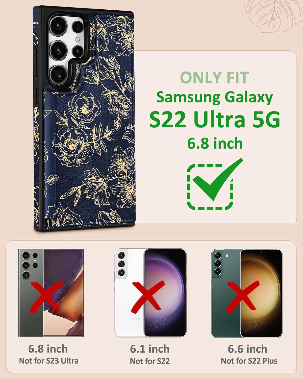 Shorogyt for Samsung Galaxy S22 Ultra Wallet Case with Card Holder - Designer Rose Pattern Kickstand Magnetic Clasp Back Flip Folio Leather Phone Cases for S22 Ultra for Women Men Girls - Image 2