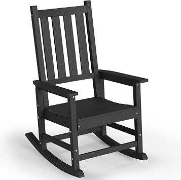Oversized Rocking Chair with High Back, Porch Rocker for Patio, Black