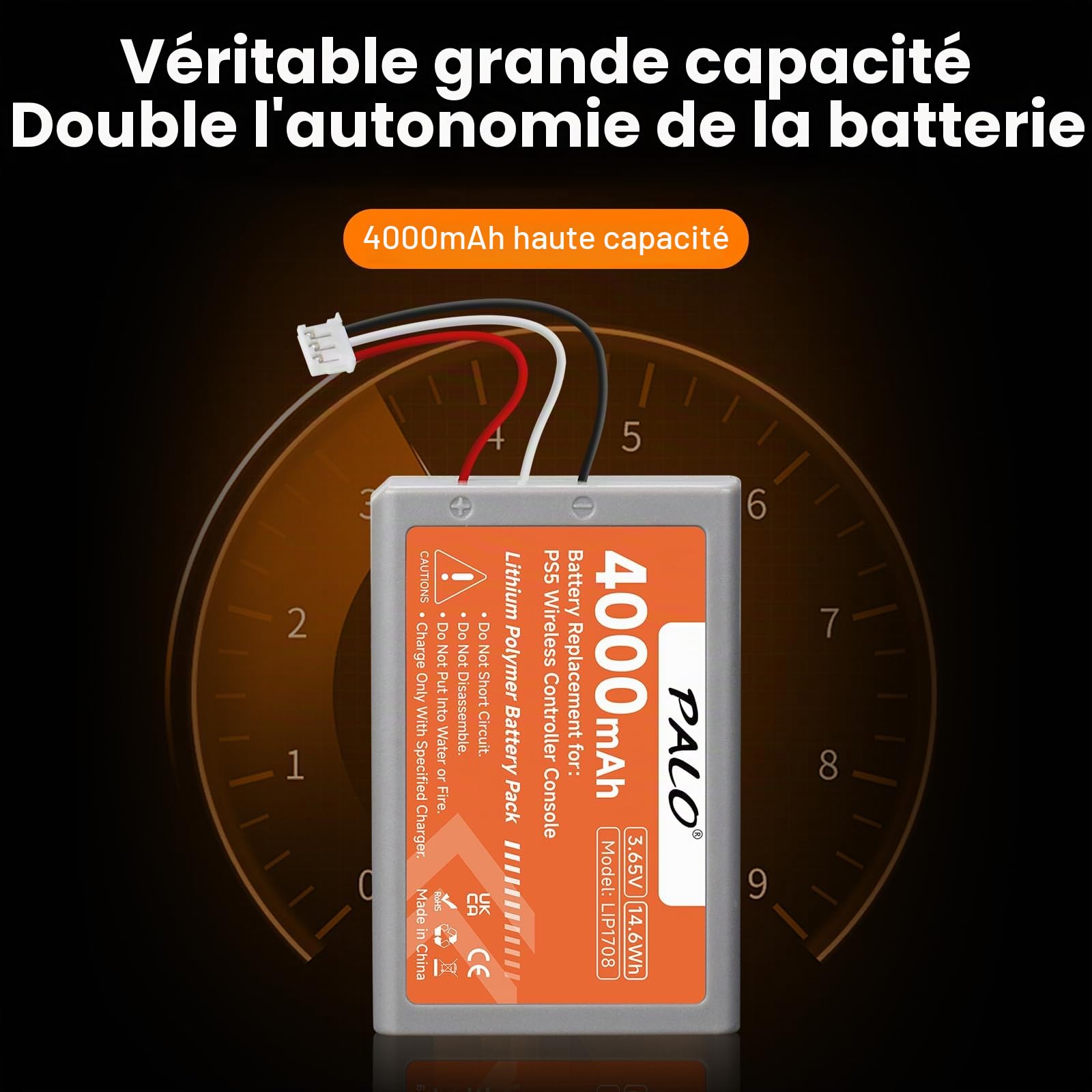 4000mAh PS5 Batterie de Manette - Batterie au Lithium Rechargeable Haute capacité pour LIP1708, PS5 Dual Sense, CFI-ZCT1W, CFI-ZCT1J（3,65 V/14,6 Wh） (2Pcs)