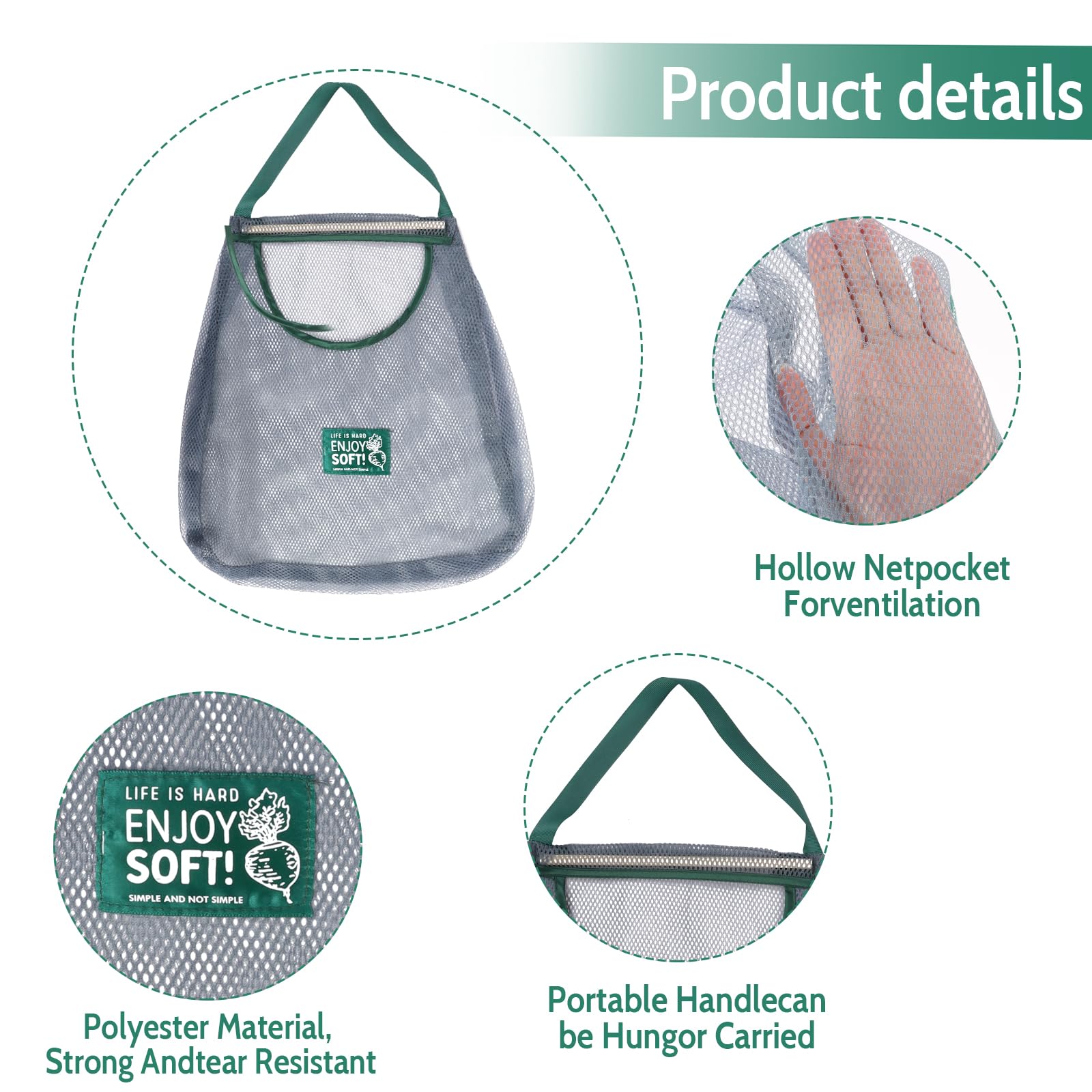 Minicoco Hanging Net String Shopping Bags 3Pcs Reusable Produce Bags Vegetables Fruits Commodities Outgoing Travel Tote String Bag Portable Grocery Mesh Bags(Green ) - Image 4
