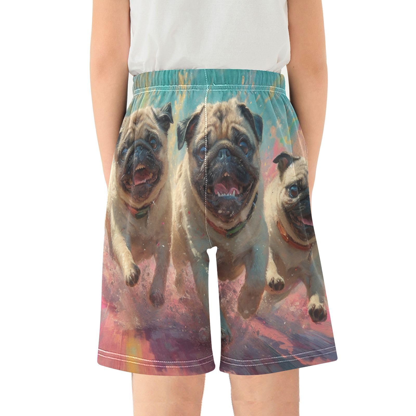 ALAZA Three Pug Dog Puppy Boys Athletic Shorts Kids with Pockets Shorts for boy Girl Size 6-8 Years Multicolor