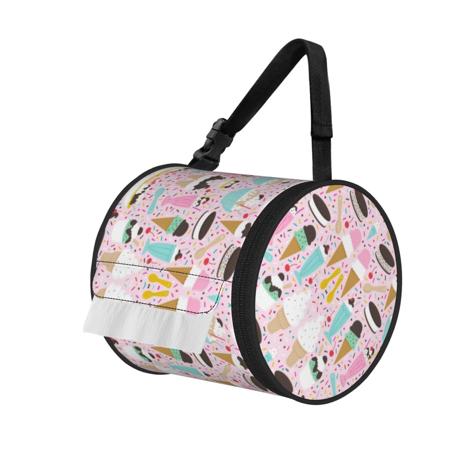 Sweet Ice Cream Printed Toilet Paper Holder Bag, Adjustable Strap Roll Paper Organizer for Car Kitchen Outdoor