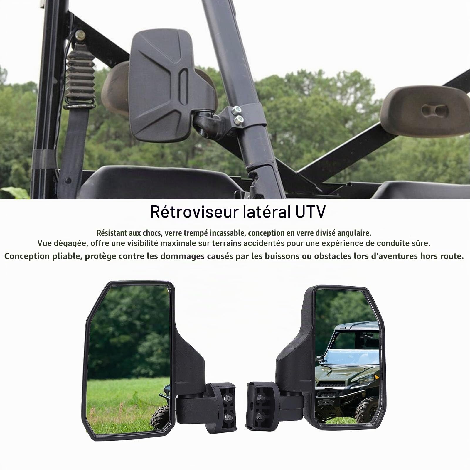 Rétroviseur Latéral UTV Pliable avec visibilité Claire – Rétroviseur Réglable pour XP 1000, Turbo, Pro 900 et Autres Types D'UTV