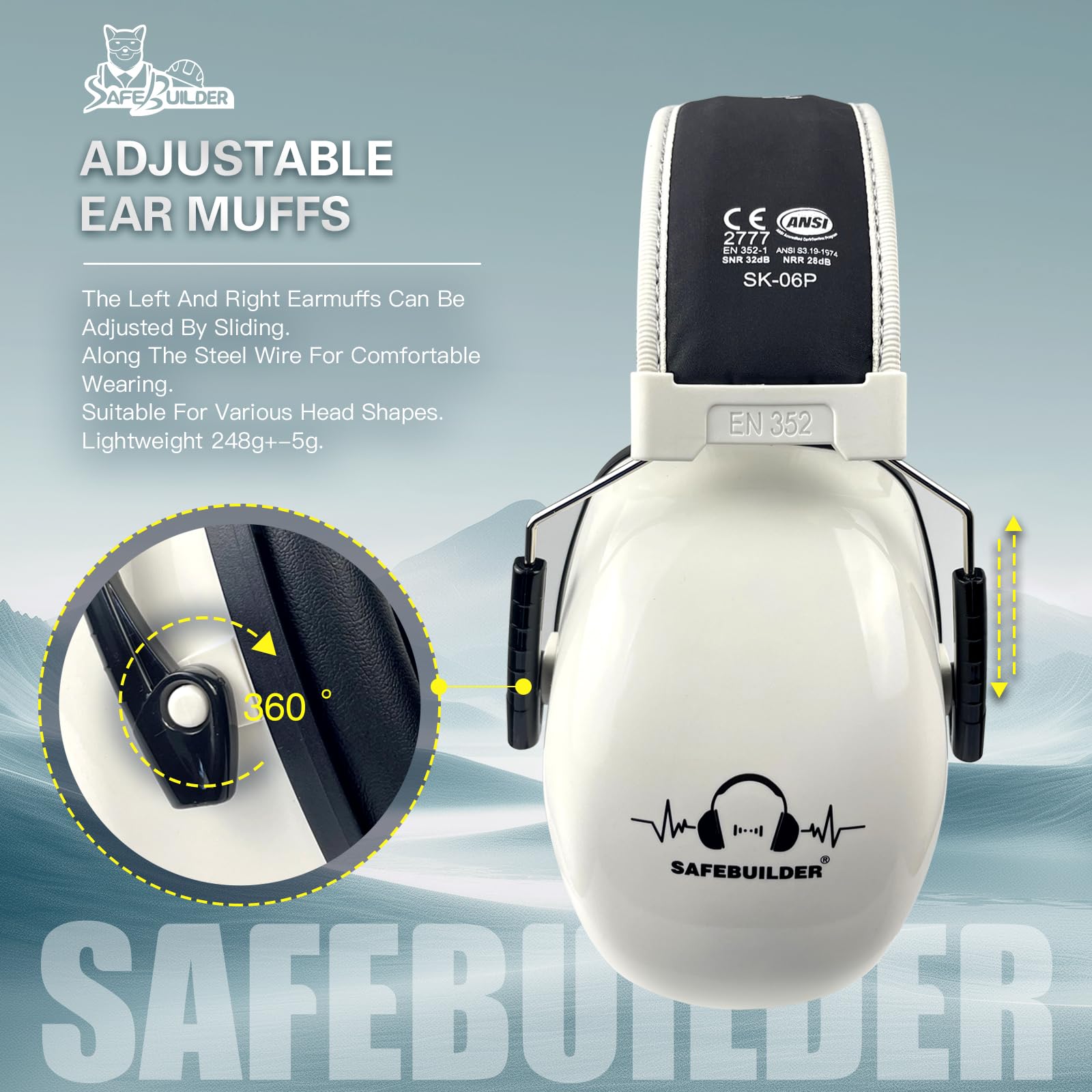 SAFEBUILDER Protezione dell'orecchio Paraorecchie Riduzione del rumore NRR 28dB Regolabile Protezione dell'udito per Lavoro Falciatura SK-06P