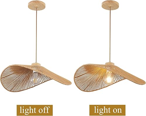 Miniatura 9 de Lámpara colgante de ratán bohemio, estilo moderno, lámpara colgante de bambú natural Bohia, hecha a mano, lámpara colgante de 1 luz para casa de