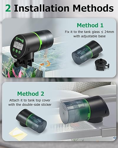 Automatic Fish Feeder for Aquarium, Auto Fish Food Dispenser with Timer and Feeding Ring, Moisture-Proof, Smart Fish Tank Vacation Feeder with 2 AAA Batteries(Black,Battery Powered)