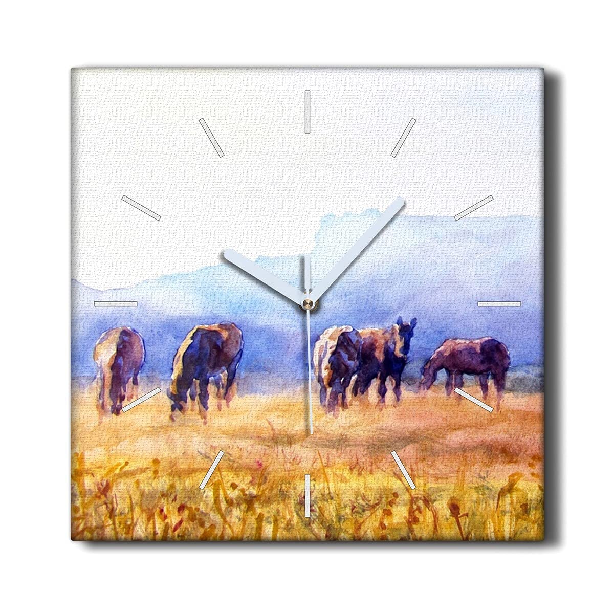Horloge sur Toile Silencieuse 30x30 cm | Décor Nature de Chevaux Salon