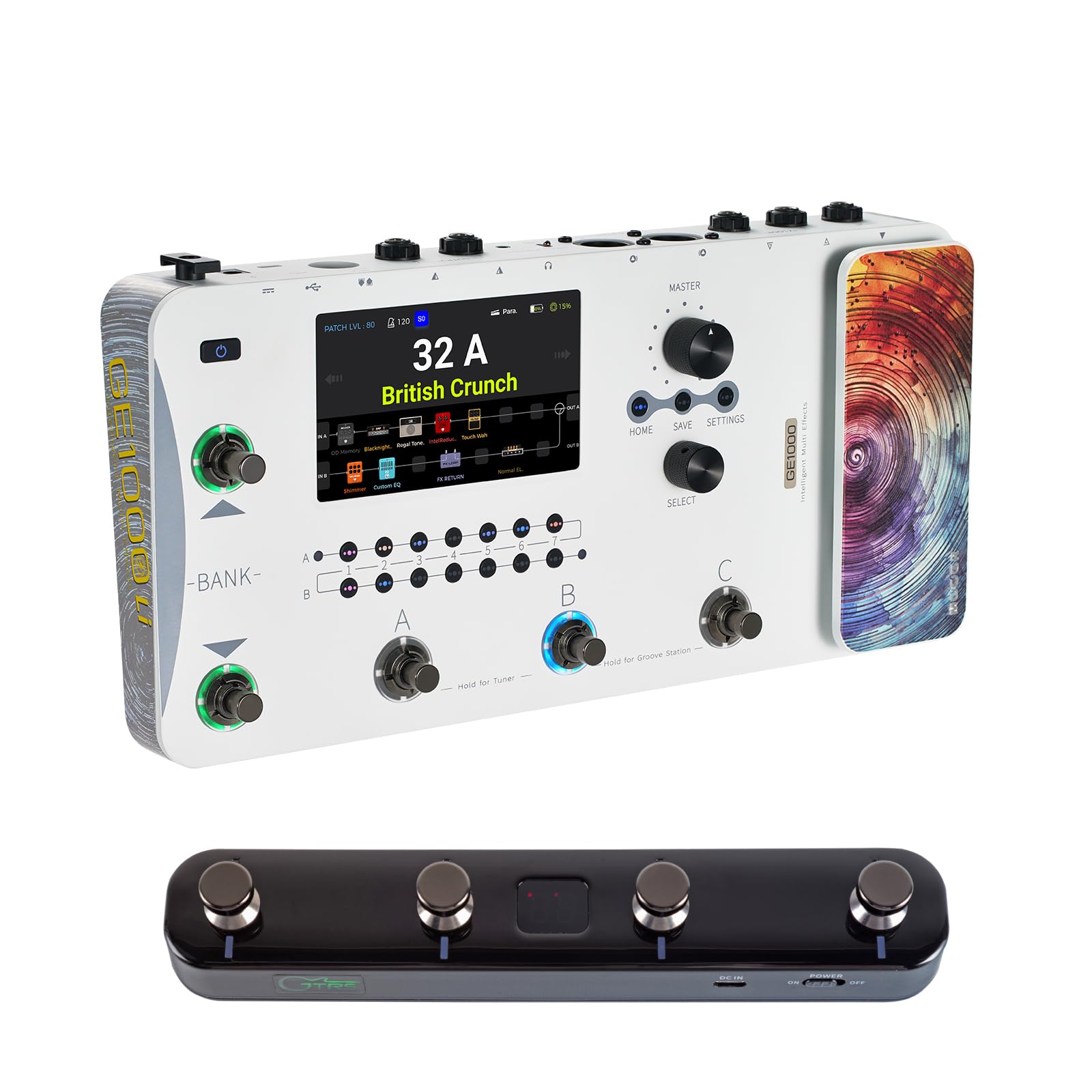 MOOERGE1000 Li White Stereo Guitar Multi Effects Pedal Bass Effects Pedal with Over 300 Effects, MIDI Port, Groove Station, Wireless Preset Controller