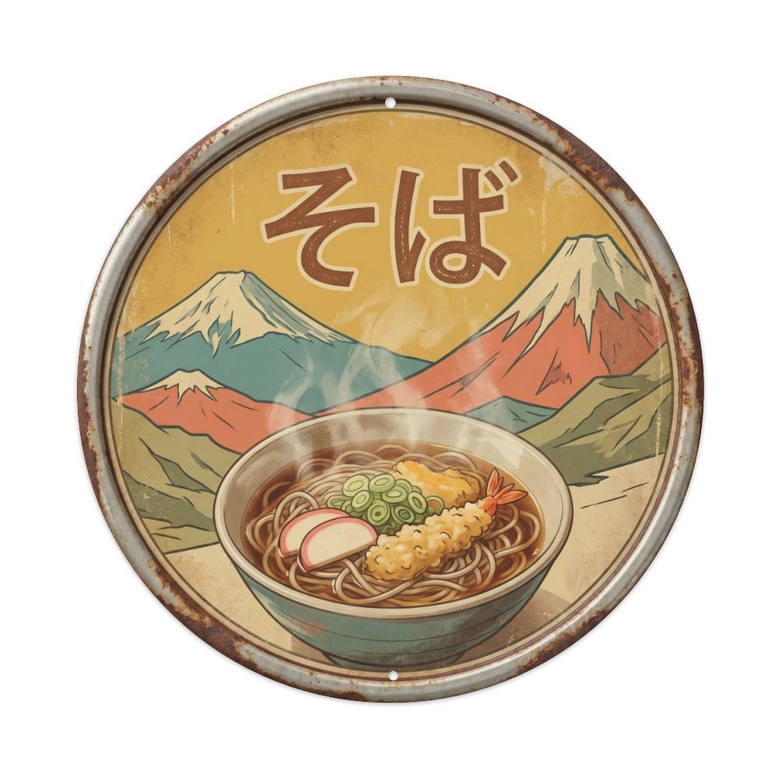 Cxhjca 8X8inch(20X20cm) Soba Japanese Restaurant Kitchen Retro Travel Tempura Metal Tin Sign