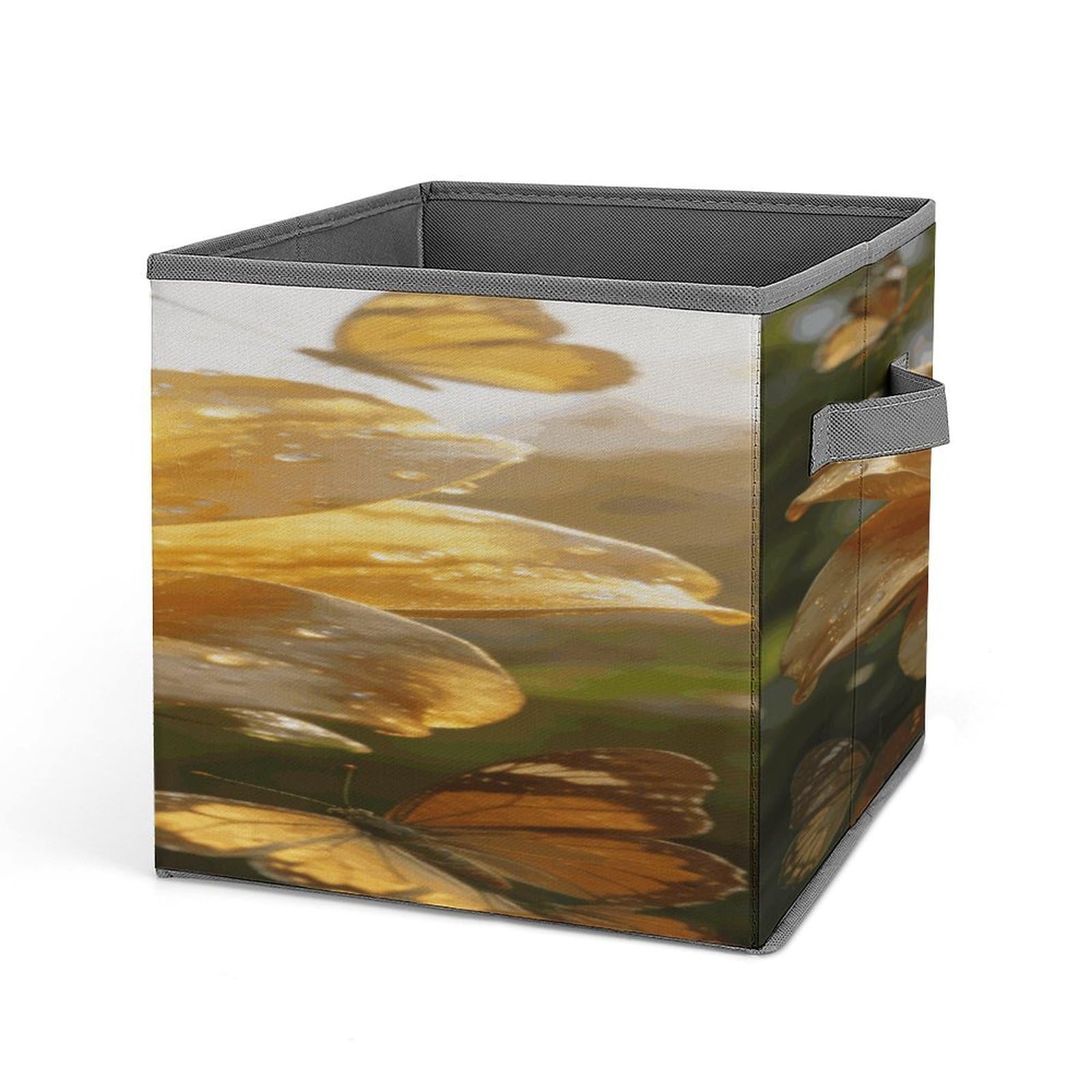 VstaDank Golden Bloom Storage Bin Collapsible Storage Cubes Organizer Oxford Cloth Storage Box with Dual Handles Large Stackable Closet Storage Bins for Sheets Hat Sweater