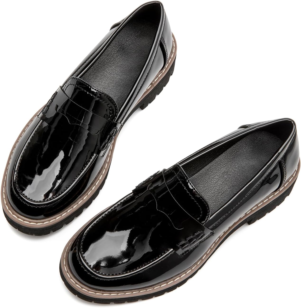 Womens Loafers Comfortable Platform Penny Loafer Chunky Heel Business Casual Dress Shoes Fashion Patent Leather Women's Loafers & Slip-ons