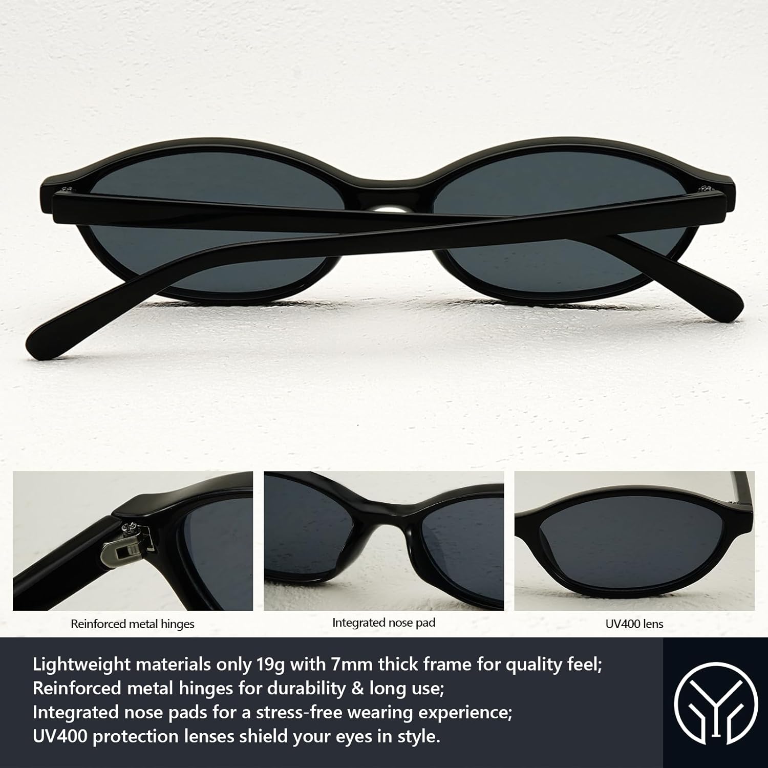 Retro Oval Sunglasses for Women Small Oval 90s Sunnies Trendy Narrow Cat Eye Vintage Shades 2 Pack - Image 6