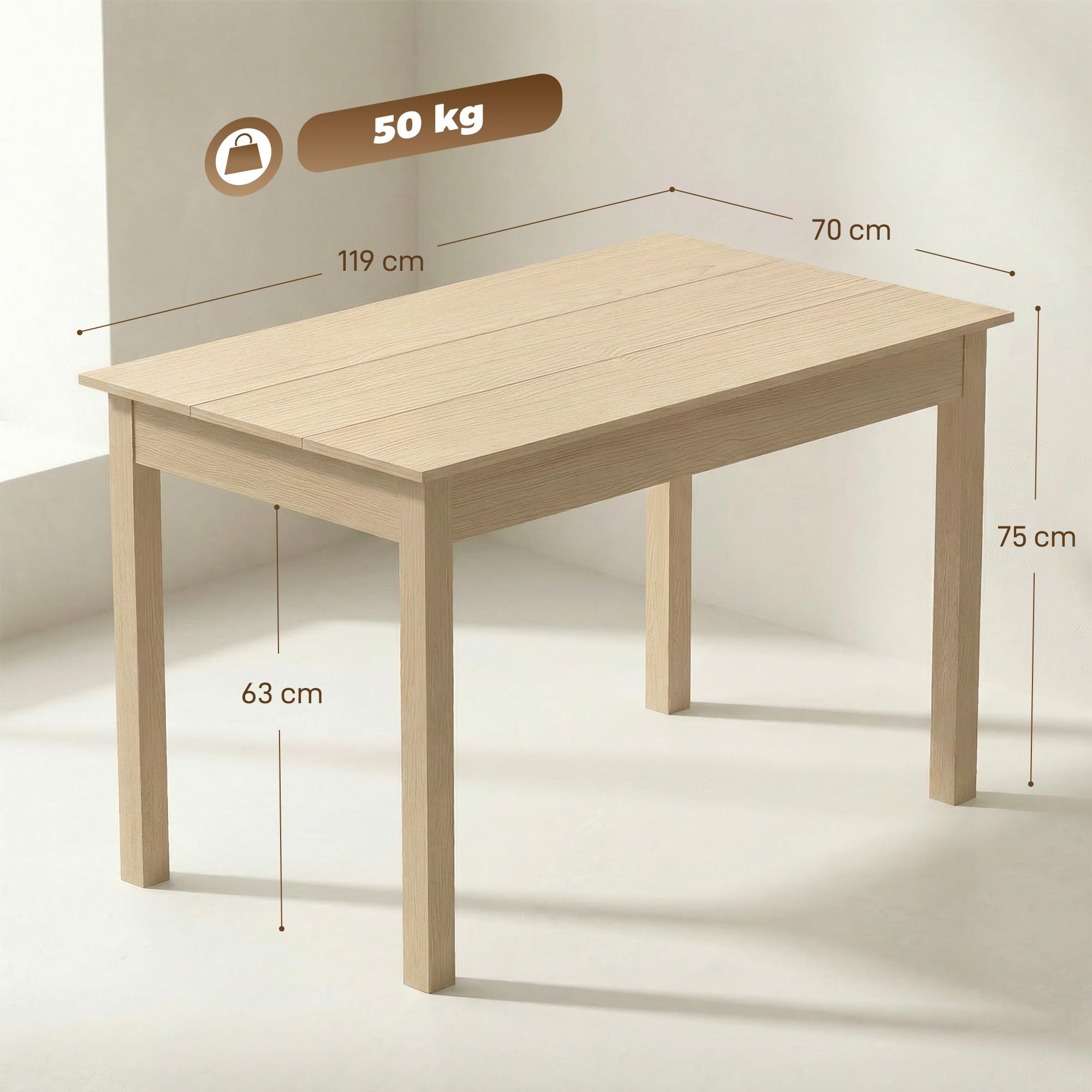 HOMCOM Table de Salle à Manger Design Moderne Bicolore avec Grand Plateau 4-6 Personnes en Bois dim. 119L x 70l x 75H cm - en Bois, chêne