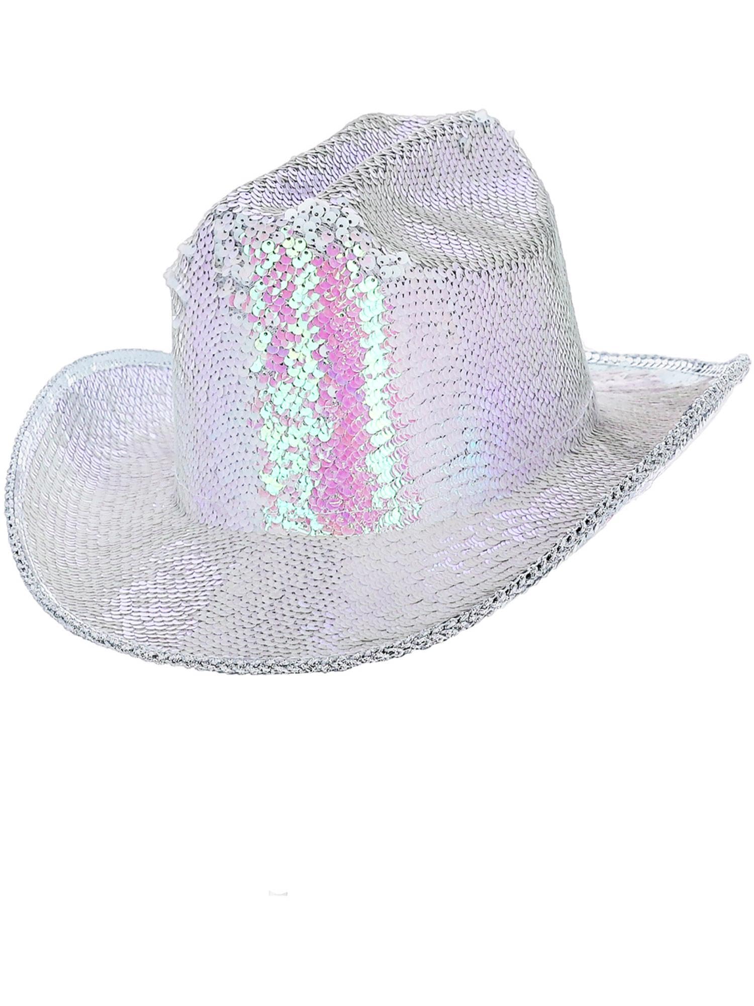 Smiffys Fever Deluxe Sequin Cowboy Hat, Iridescent White, Fever Accessories Fancy Dress, Western Dress Up Hats