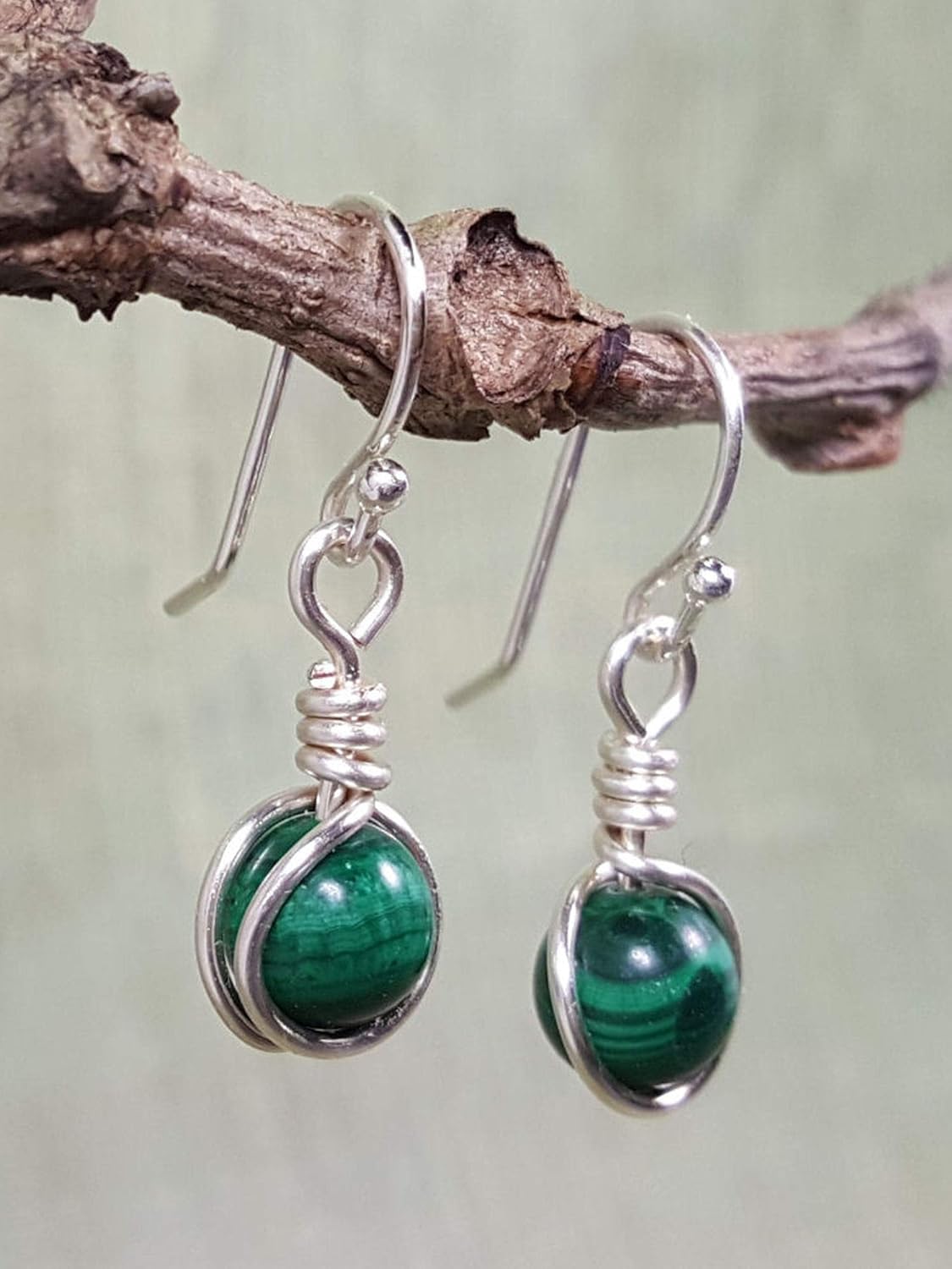Sterling Silver Malachite Drop Earrings, Handmade Natural Gemstone Dangle Jewelry - Image 4