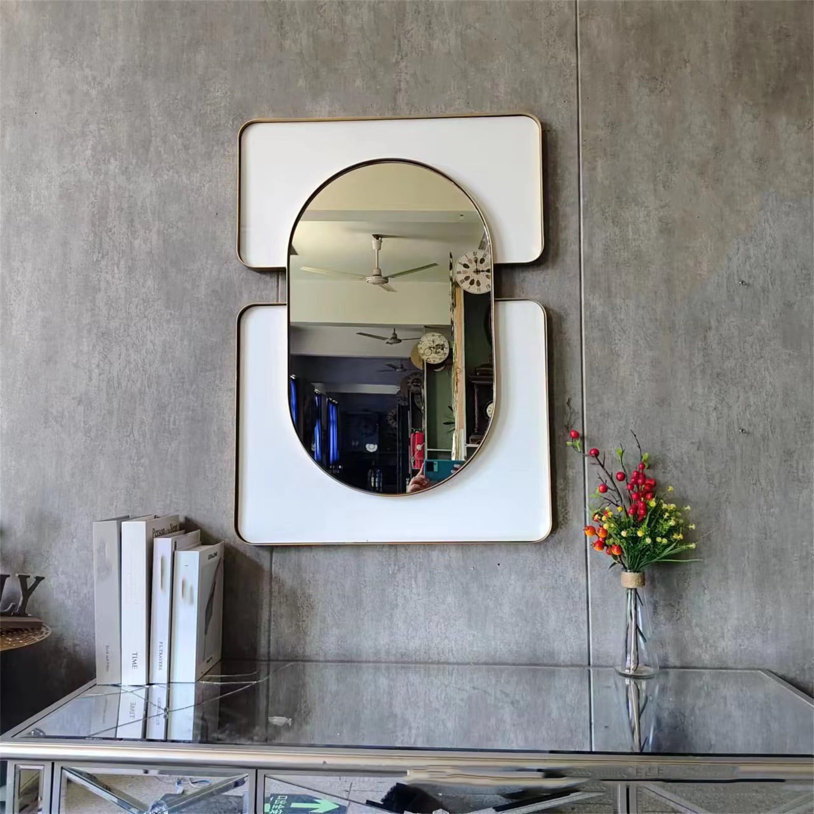 FOGVG Iron Mirror Home Decor 3D Creative Wall Art Décor 3D Art Wall Hanging Decor Metal Art Wall Sculpture Home Decoration for Bedroom Living Room,