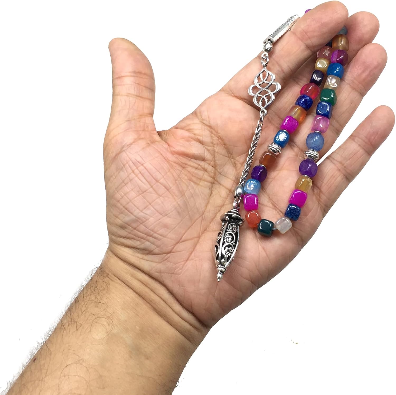 Design -Square Beads Collection Worry Beads - Prayer Beads (8 mm-33 Beads) Tesbih-Tasbih-Tasbeeh-Misbaha-Masbaha-Subha-Sebha-Sibha-Rosary-Worry Beads (Colored Square Agate)
