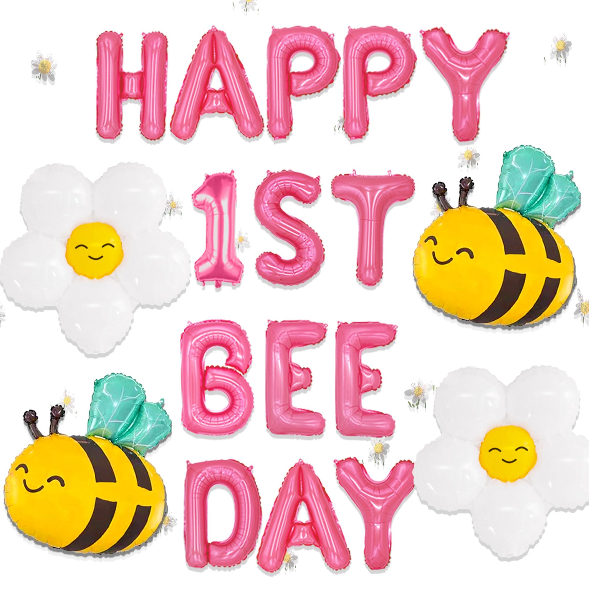 JeVenis Pink Happy 1st Bee Day Balloon Backdrop Bumble Bee First Birthday