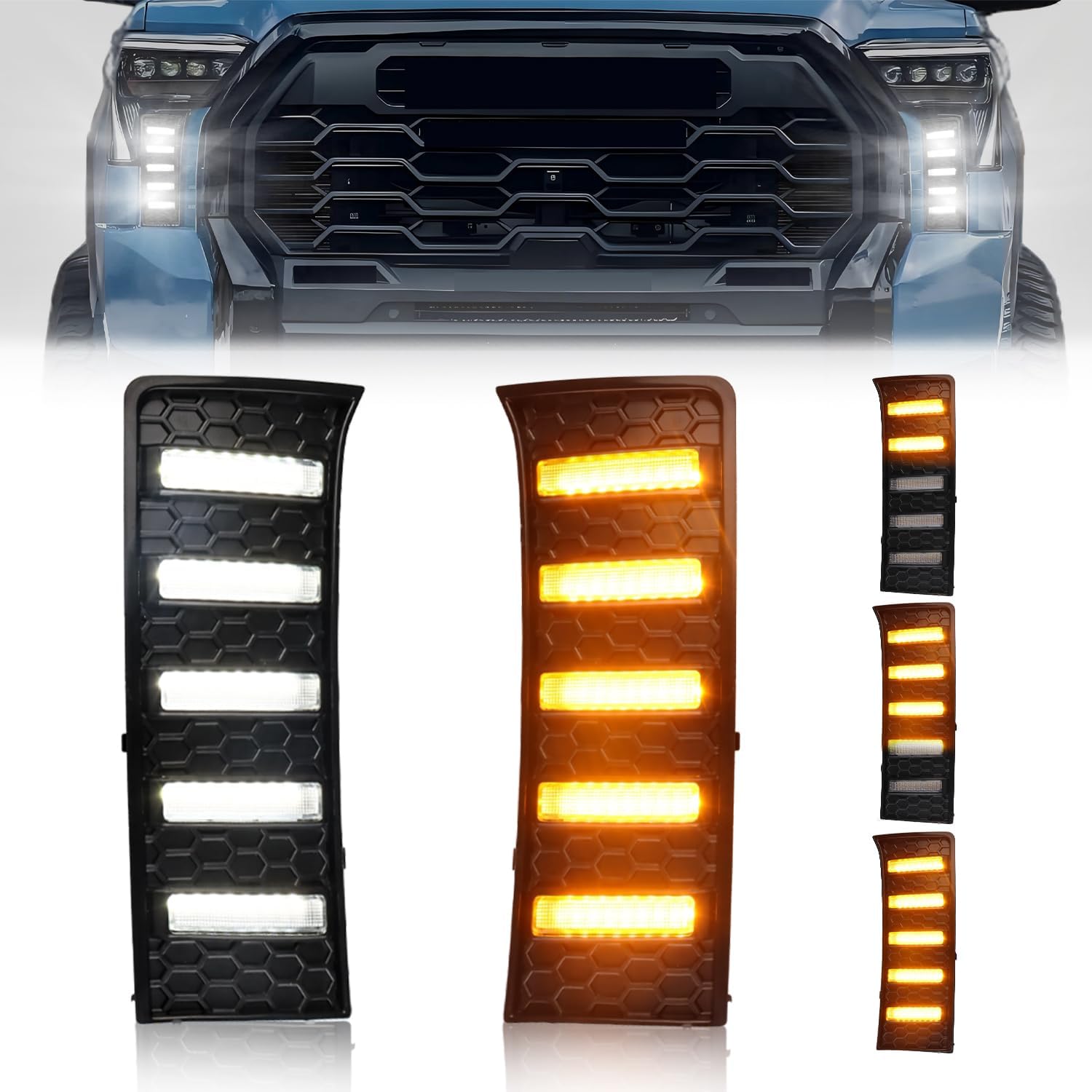 Front Sequential LED Fog Lights for 2022-2025 Tundra, Clear Lens Amber Turn Signal Lights & White Daytime Running Lights, [Ultra-Bright] Amber Front Bumper Fog Lamps, 2 PCS